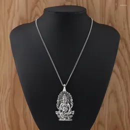 Pendant Necklaces 1Piece Tibetan Silver Large Statement Ganesha Elephant God Of Beginnings Charm On Long Chain Necklace Lagenlook 34"