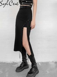 Skirts Sylcue Summer 2021 Street Wind Style All-Match High Waist Irregular Skirt Women Show Legs Long Shape Casual Split Simple Hot P230420