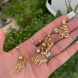 Navel Bell Button Rings 1pcs Custom Name Sexy Navel Piercing Umbilical Nail Rings Bar Personalised Name Dangling Zircon for Woman Body Jewellery 231120