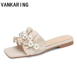 Sandals Women Shoes Fashion Beading Slft Leather Slippers Summer Casual Beach Outdoor Foot Wear Ladies Slides Home
