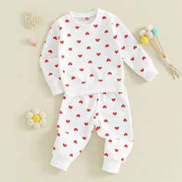 Clothing Sets Toddler Baby Girls 2-piece Outfit Heart Long Sleeve Crew Neck Sweatshirt Elastic Waist Sweatpants Cut Clothes Set