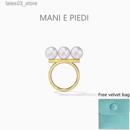 Wedding Rings Fashion Customised Balance Bar Similated Pearl Ring For Women Gold Colour Luxury Brand Jewellery 2022 New Trend Korean INS Japanese Q231120