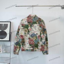 xinxinbuy Men designer Coat Jacket Patterned plant flower jacquard long sleeve women white khaki Black blue S-XL