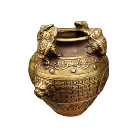 Bottles Chinese Old Copper Metal Golden Toad Pot Home Decoration Crafts Collection