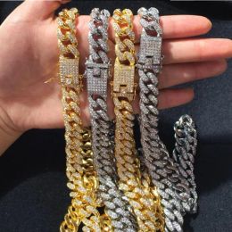 cuba Chains necklace Handmade Male Iced Out Crystal cz Necklace Miami Cuban Link Chain Hiphop Gold Colour Fashion Party Jewellery For Men