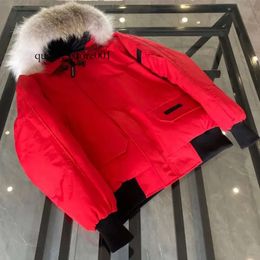 Men Bomber Down Jacket Real Wolf Fur Hooded Canvas Parkas Letter Patch Zipper Pockets Warm Thick Outwear Designer Women Ruff Winter Coat 4918