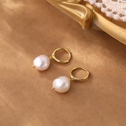 Hoop Earrings Minar Temperament Natural Freshwater Pearl For Women 14K Gold Plated Copper Huggie Earring Statement Daily Jewelry