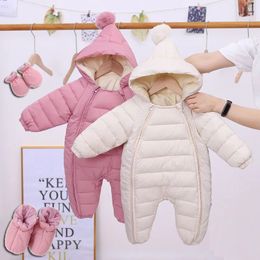 Rompers OLEKID born Baby Jumpsuit Hooded Plus Velvet Warm Baby Boys Snowsuit Toddler Snow Suit Baby Girl Cotton Overalls Rompers 231118