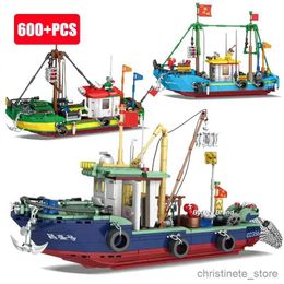 Blocks City Fishing Boat Vessel Building Blocks Model Pirate Ship Toys for Children Kids Birthday Gift