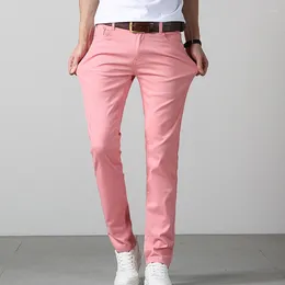 Men's Pants Colourful Casual Fashion Male Handsome Slim Straight Long Trousers Elastic Solid Dropship Party Young Daily