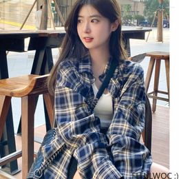 Women's Blouses Cute Sweet Loose Lazy Boyfriend Shirts Retro Vintage Outerwear Plaid Shirt 2023 Women Autumn Spring Chic Japan Style Clothes