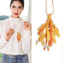 Pendant Necklaces Bohemian Sweater Chain Retro Ethnic Boho Tassel Necklace Hand Woven For Women Jewelry