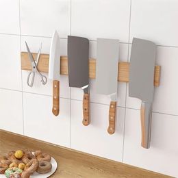 1pc Magnetic Knife Holder Built-in Magnet Stone Bamboo Knife Holder Metal Shelf Multifunctional Kitchen Tools