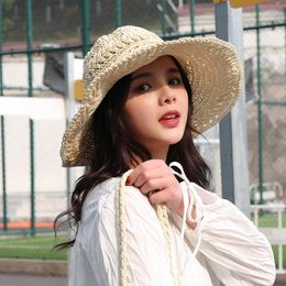 Wide Brim Hats Women Summer Sun Hat Foldable Floppy Large Beach Fashion Straw Chapeau Femme UV Protection Cap