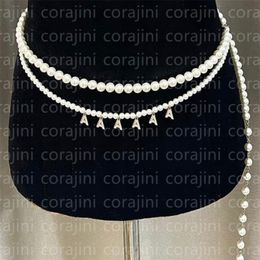 Premium Women Pearl Waist Chain Brand Letter Pendant Small Niche Luxury Designer Waistchain With Dress Girdle Chain Accessories