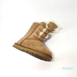 Designer Boots Woman Snow Boot Fluffy Wool Fur Leather Short Lace-up Booties Flat Heel Cowboy Shoes For Winter