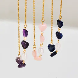 Pendant Necklaces Natural Stone Heart Shape Beads Handmade Elegant Necklace Stainless Steel Chain Girls Choker Collar Jewerly