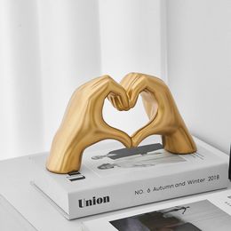 Decorative Objects Figurines Nordic Home Decor Love Gesture Statue Abstract Heart Hand Sculpture and Figurines Creative Desk Room Decor Wedding Gift 230419