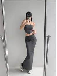 Work Dresses WOMENGAGA 2023 Summer Women Solid Color Sexy Irregular Bra Tight Elastic Wrap Hip Skirt Mesh Red Fashion Suit 4OTQ