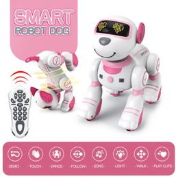 Electric/RC Animals Funny RC Robot Electronic Dog Stunt Dog Voice Command Programmable Touch-sense Music Song Robot Dog Toys for Girls Children's 230420