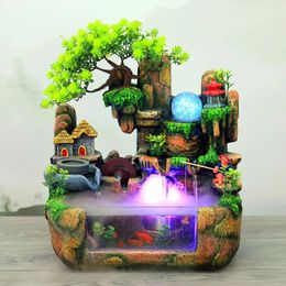 Decorative Objects Figurines Indoor Rockery Water Fountain Ornaments Bonsai Small Fish Tank Feng Shui Wheel Crafts Waterscape Office Home Desktop Decor 231118