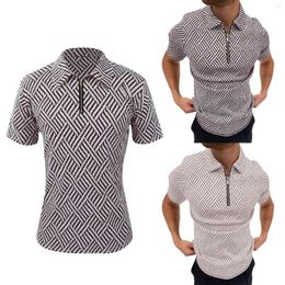 Men's T Shirts Est T-shirt Men Zipper Personality Herringbone Print Slim Short Sleeve Pockets Shirt Top Breathable Business Camiseta