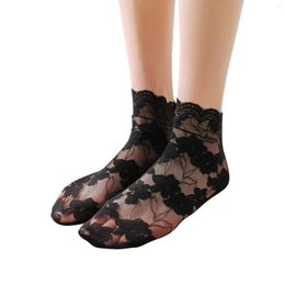 Women Socks 5 Pairs Invisible Lace Thin Ladies Boat Lolita Girls Hollow Non-slip Shallow Transparent Meias
