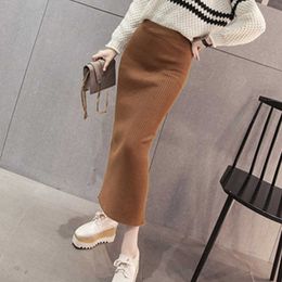 Skirts Korean 2019 Autumn Winter Knitting Skirt High Waist OL Long Pencil Skirt Women Open Slit Knitted Casual Midi Skirt PZ1443 P230420