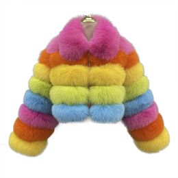 Women's Fur Faux JANEFUR Natural Coat Women Rainbow White Fashion Luxury Cropped Real Jacket Wholesale Promotion Winter Female Coats 231118