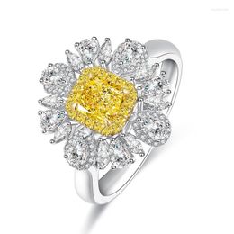 Cluster Rings Pormiana Classic Style 9k Real White Gold 0.5 Simulated Yellow Diamond Engagment Ring Women Party Gift