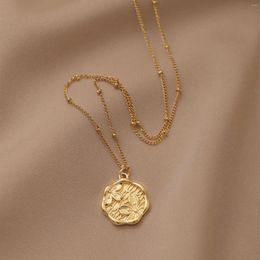 Pendant Necklaces Coin Flower Necklace For Women Satellite Chain Link Stainless Steel 14k Gold Plated Jewelry Not Fade