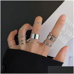 Band Rings Boho Gold Color Cross Wide Rings Set For Women Girls Simple Chain Finger Tail Jewelry Gifts Ring Female Drop Deli Dhgarden Otvnm