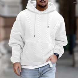 Men's Hoodies Men Loose Hoodie Thick Warm With Drawstring Hood Patch Pocket Cozy Knitted Pullover For Fall Winter