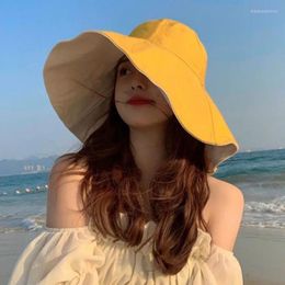 Wide Brim Hats Women Summer Hat Simple Foldable Floppy Girls Sun Beach UV Protect Travel Double Sided Lady Cap Female