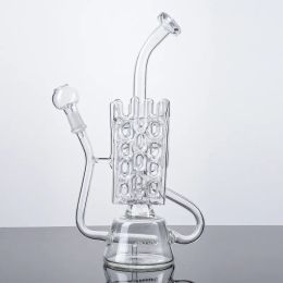 In Stock 10 Inch Clear Recycler Unique Hookahs Water Bongs Pipe Swiss Inline Perc Oil Dab Rig Glass Bong Smoking Accessories 14mm Male 12 LL