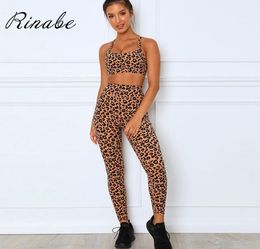 Rinabe Leopard Yoga Suit Halter Sports Bra Legging Yoga Set 2 Piece Set Women Tracksuit Sportswear Gym Wear Workout Clothing4923770