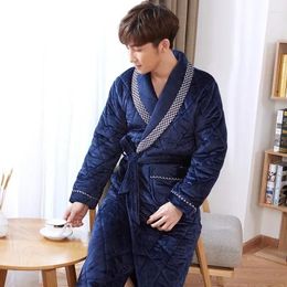 Men's Sleepwear Dressing Quilted Bathrobes Bath Men Warm Comfortable Solid Robe Winter Long Homewear Arrival Male Thick