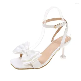 Sandals Large Size Square Head Casual Stiletto Female 2023 Spring Summer Women's Fashion Trend Solid Colour Bow High Heels