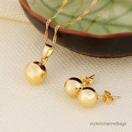 Earrings Necklace Ball Pendant Necklace Ball Earrings Jewellery SET Fine Real Solid Gold Women Party Jewellery Best Gifts mujer