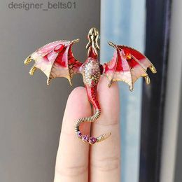 Pins Brooches Vintage Enamel Dragon Brooches For Women Men 6-color Rhinestone Retro Flying Dragon Animal Party Office Brooch Pins Cool GiftsL231120