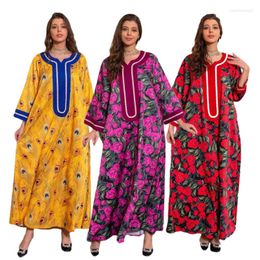 Ethnic Clothing Female Vestidos Morocco Turkey Kaftan Gown Islamic Muslim Flower Print Abaya Dress Dubai Jalabiya Party Robe For Women