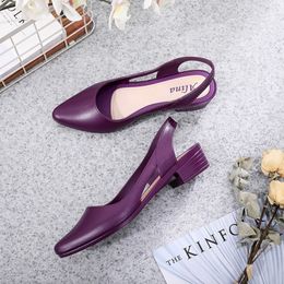 Shallow Women Mouth Elegant Fashion Dress Medium Low Heel Non-slip Shoes Breathable Casual Comfortable Jelly Sandals 2 81