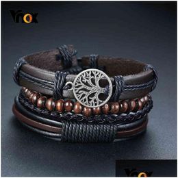 Charm Bracelets Vnox 4Pcs/ Set Braided Wrap Leather Bracelets For Men Vintage Rudder Charm Wood Beads Ethnic Tribal Wristban Dhgarden Otagx