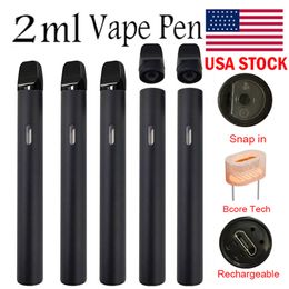 USA STOCK 2ml Vape Pen Disposable E-cigarette Pod Carts Thick Oil Empty Round Pens Rechargeable 350mah Battery Ceramic Coil Vaporizer Customised Logo D11 Black Pen