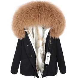 Womens Down Parkas MAOMAOKONG winter jacket bomber Real fur coat women coats short natural Mongolia wool collar rabbit liner Parka 231120