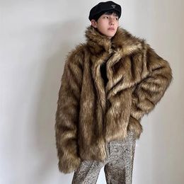 Men's Fur Faux fur coat raccoon hair short Wolf casual warm personality jacket 231120