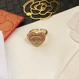 Never Fade Brand Letter Ring Gold Plated Brass Copper Open Band Rings Fashion Designer Luxury Crystal Heart Pearl Ring for Womens Wedding Jewelry Gifts One Size:7