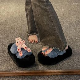 Slippers Funny Couple Lovely Frog Cotton 2023 Winter Student Anti Slip Warm Animals Plush Home Slipper Women Outdoor Shoes