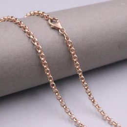 Chains Real 18K Rose Gold Necklace Women's Rolo Chain Female 3.2mm 60cm/24inch Gift Neckalce Jewellery Man's