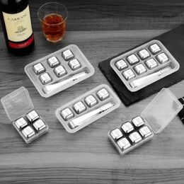 Square Round Whiskey Stone with Clip Bar Accessory Wine Chiller Boxed 304 Stainless Steel Ice Cube Metal Drink Cooler Ice Cube j0420